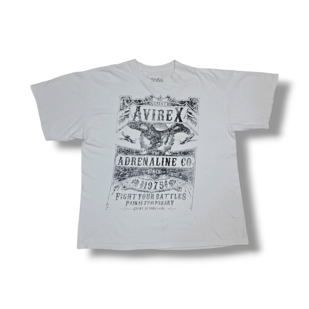 AVIREX "Fight Your Battles Pain Is Temporary" White T-Shirt Men's XL